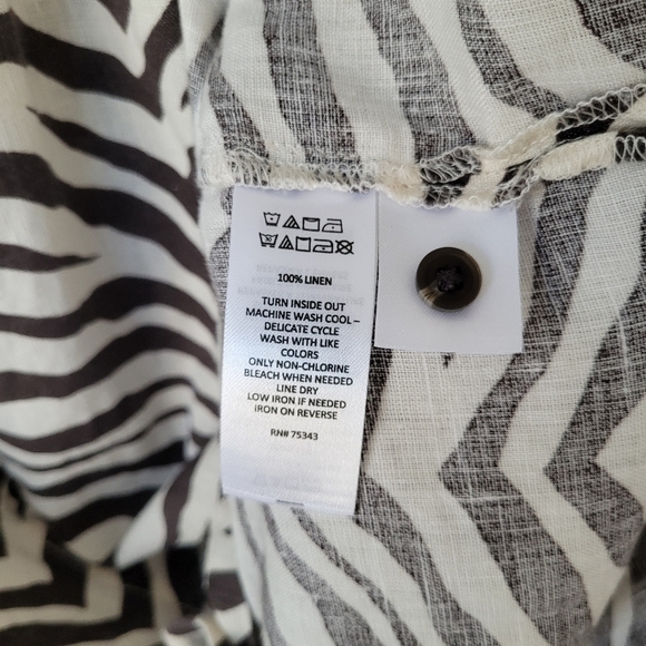 Tahari Linen Zebra Print Shirt Dress Short Sleeve Belt in Cream Brown - Picture 8 of 8